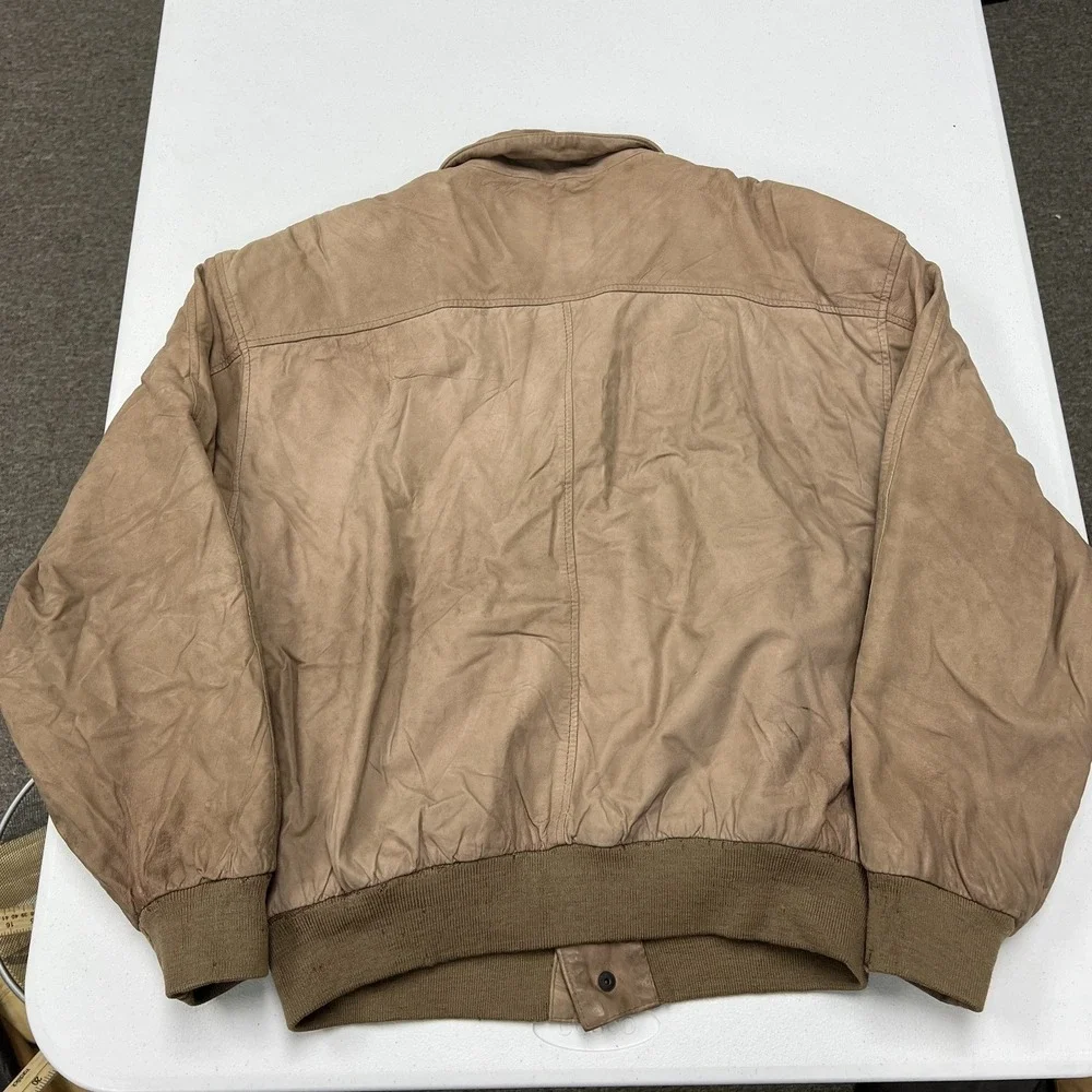 Rock Creek Leather Bomber Jacket Mens M Tan Vintage Map Lining Distressed E2